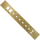 A gold British 50W 2204 amplifier faceplate with designated hole cut-outs for a Power & Standby switch, Presence, Bass, Middle, Treble, Master Volume & Pre-Amp Volume potentiometers and knobs as well as cut-outs for High or Low sensitivity switches.