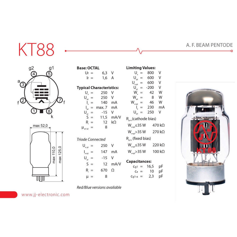 JJエレクトリック　KT88 8本(新品) JJ Electronic KT88 Vacuum Tube – Mojotone