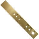 A gold British 50 watt amplifier backplate with designated hole cut-outs for Speaker outputs, Output Selector, H.T. Fuse, Mains Fuse, and Mains Input.