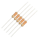 A pack of five tan or beige colored 33K 1 watt 5% carbon film guitar resistors with three orange and one gold bands signaling their OHM rating.