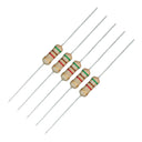 A pack of five tan or beige colored 5.1K 1 watt 5% carbon film guitar resistors with green, brown, red, and gold bands signaling their OHM rating.