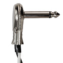 A close up of the plug on a Mojotone wiring harness designed for 1x12 or 2x12 cabinets with a mono flat right angle 1/4" plug.