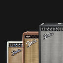 Three Fender amplifier models on a black background